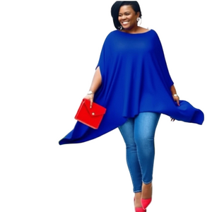 BATWING CASUAL PONCHO SHIRT/MINI DRESS BLOUSE TOP in Royal Blue Plus Size